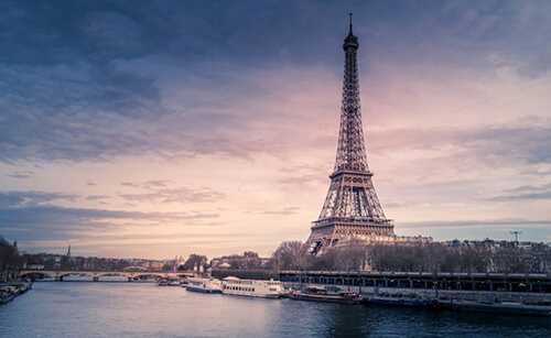 Eiffel Tower and the Seine at dusk