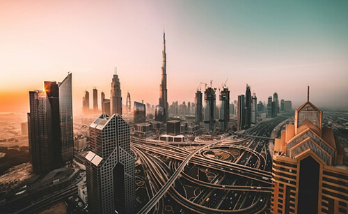 Dubai skyline at sunset